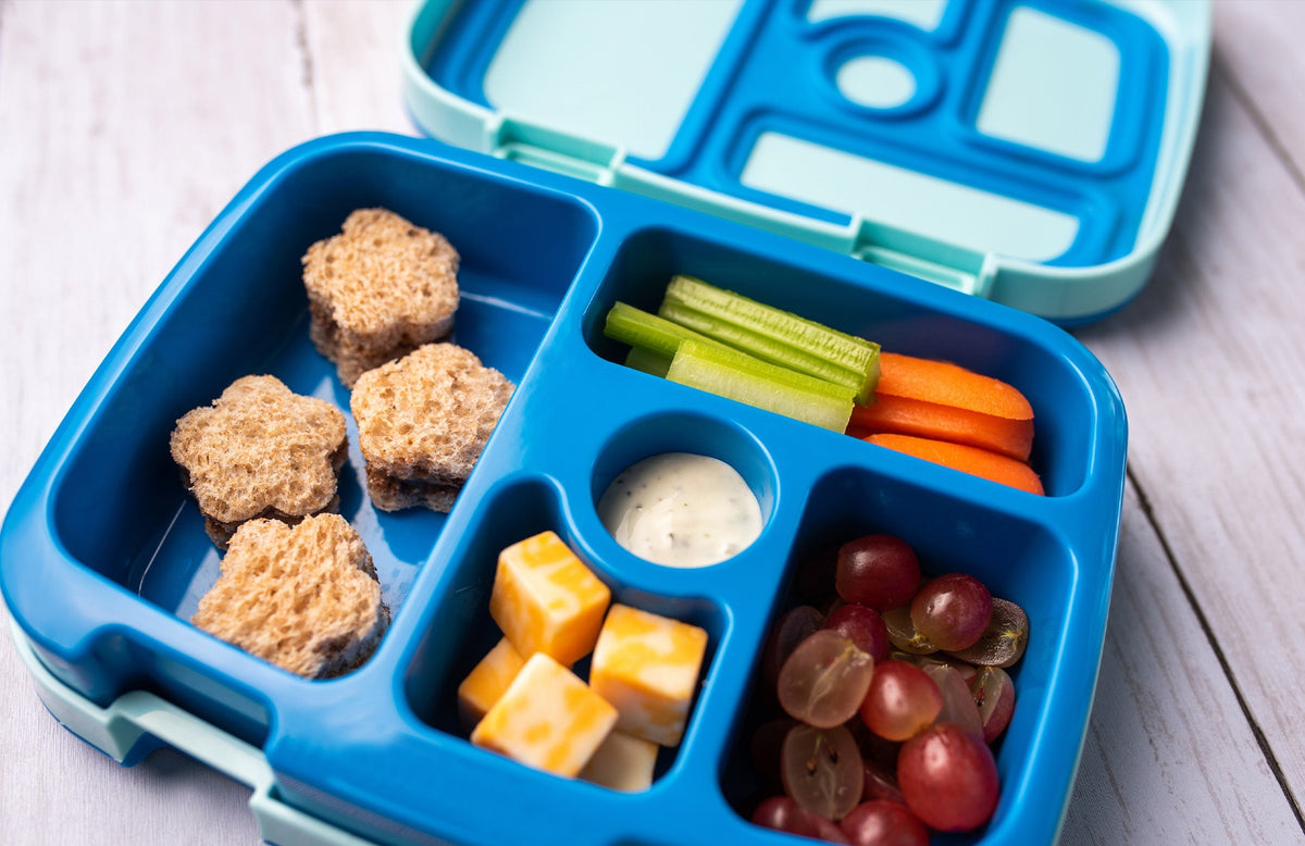 school lunch packed in a compartmentalized lunchbox