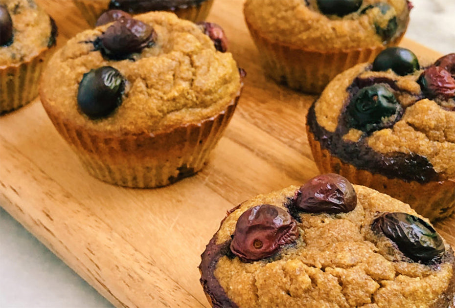 Photo of blueberry almond muffins.