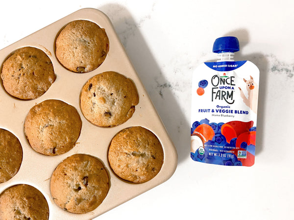 Chocolate Chip muffins made with Mama Blueberry Fruit & Veggie blend