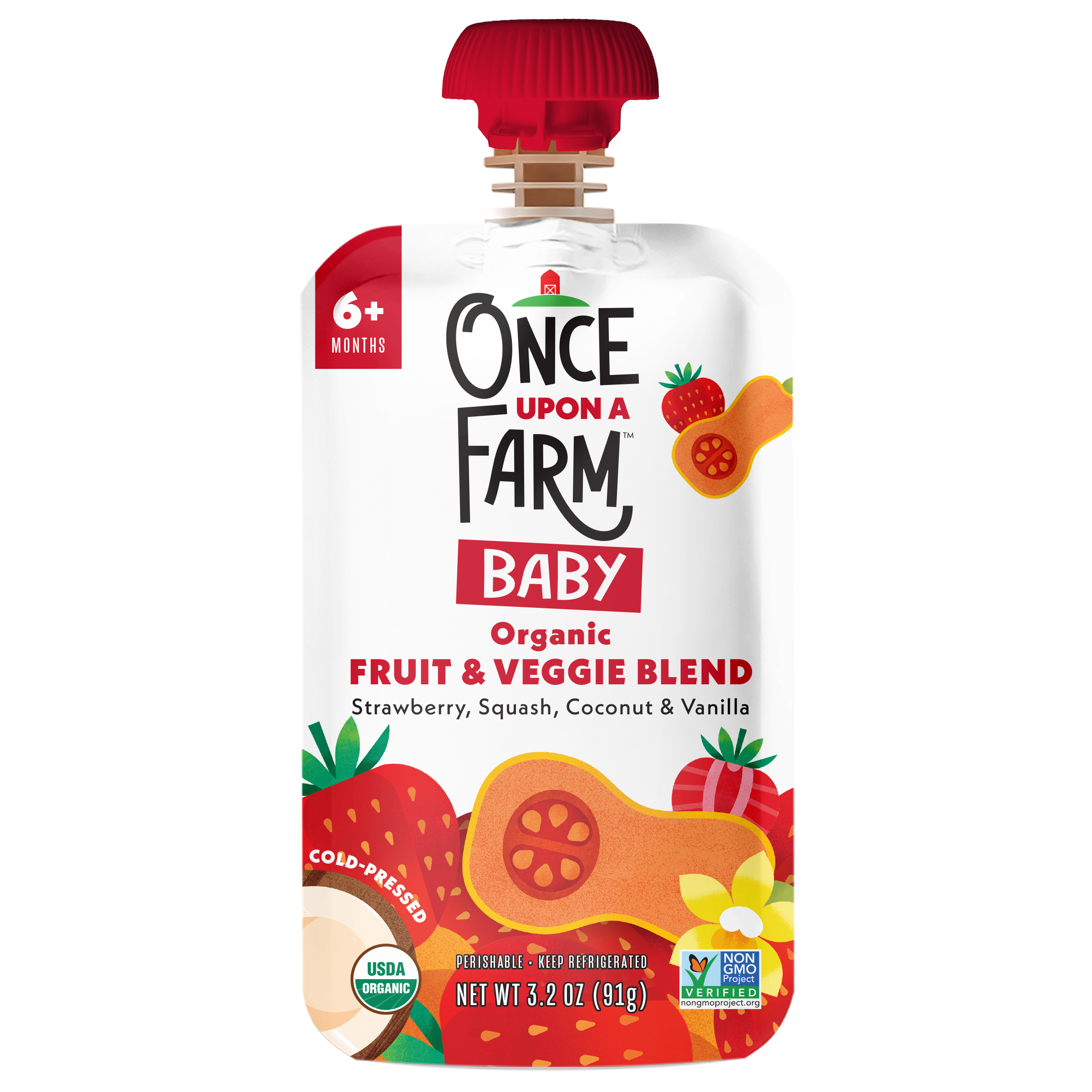 Once Upon a Farm Strawberry, Squash, Coconut & Vanilla Organic Baby Food Pouch, 3.2oz