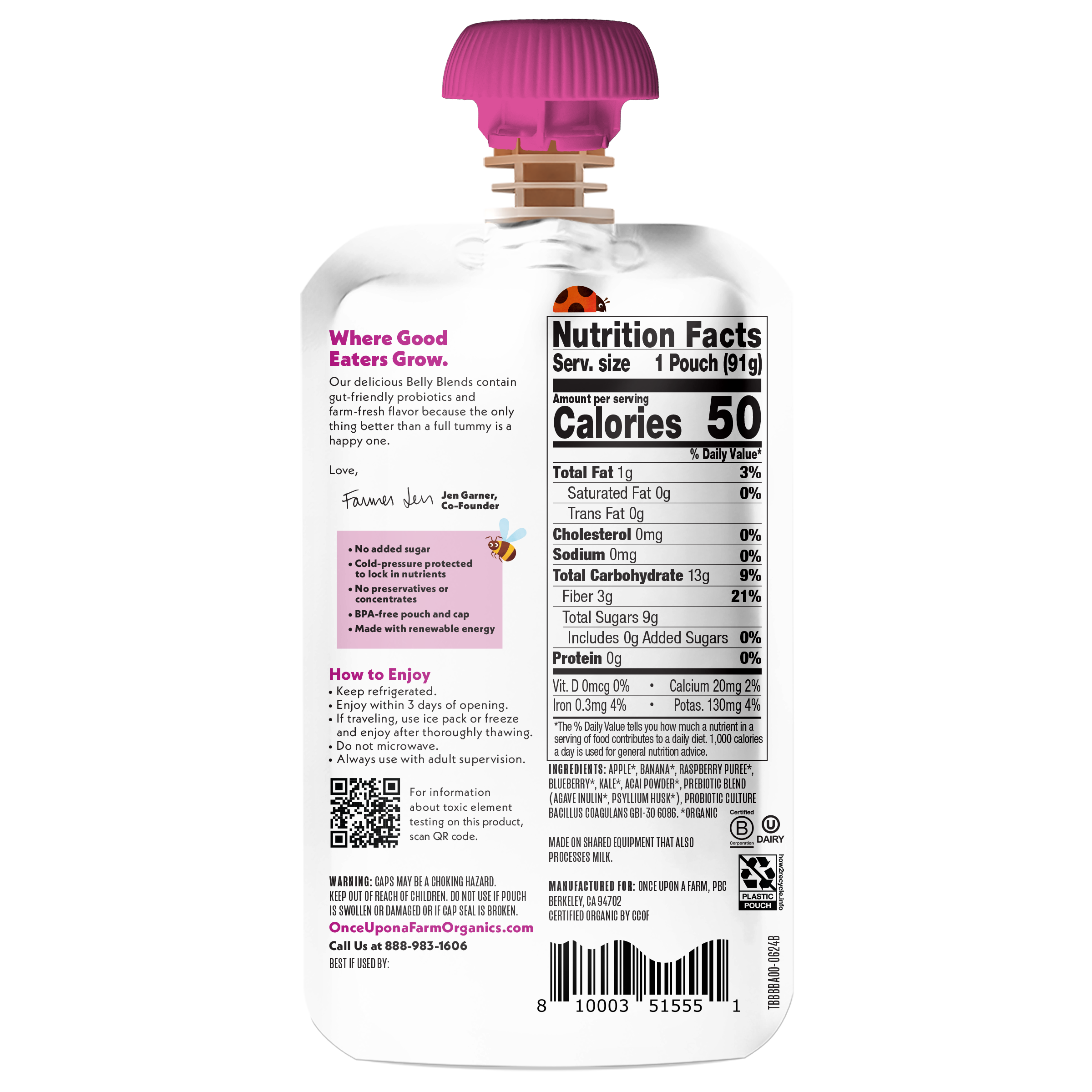 Belly Blend Banana Berry Acai Back of Packaging