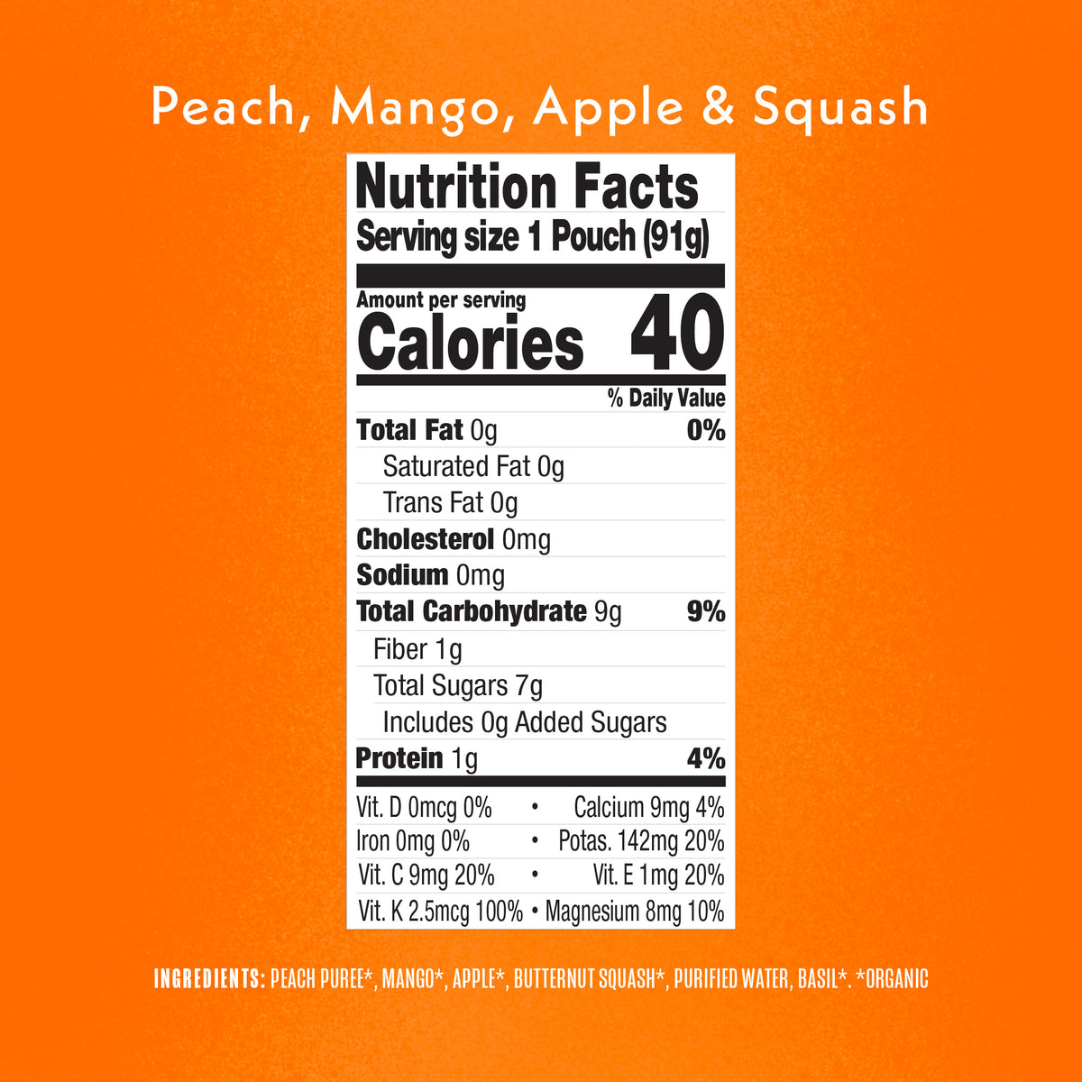 Peach, Mango, Apple & Squash Nutrition Facts Panel