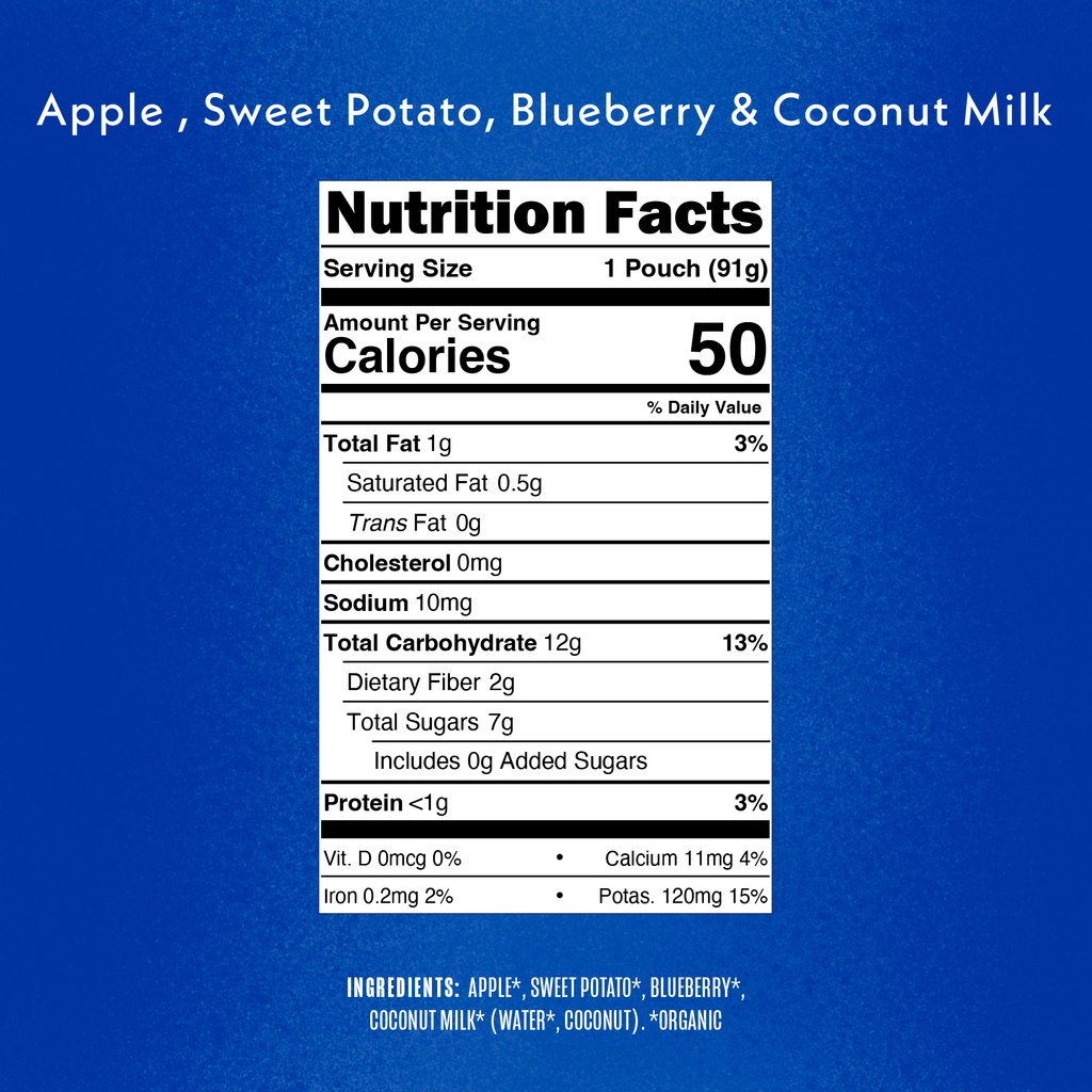 Apple, Sweet Potato, Blueberry & Coconut Milk Nutrition Fact Panel