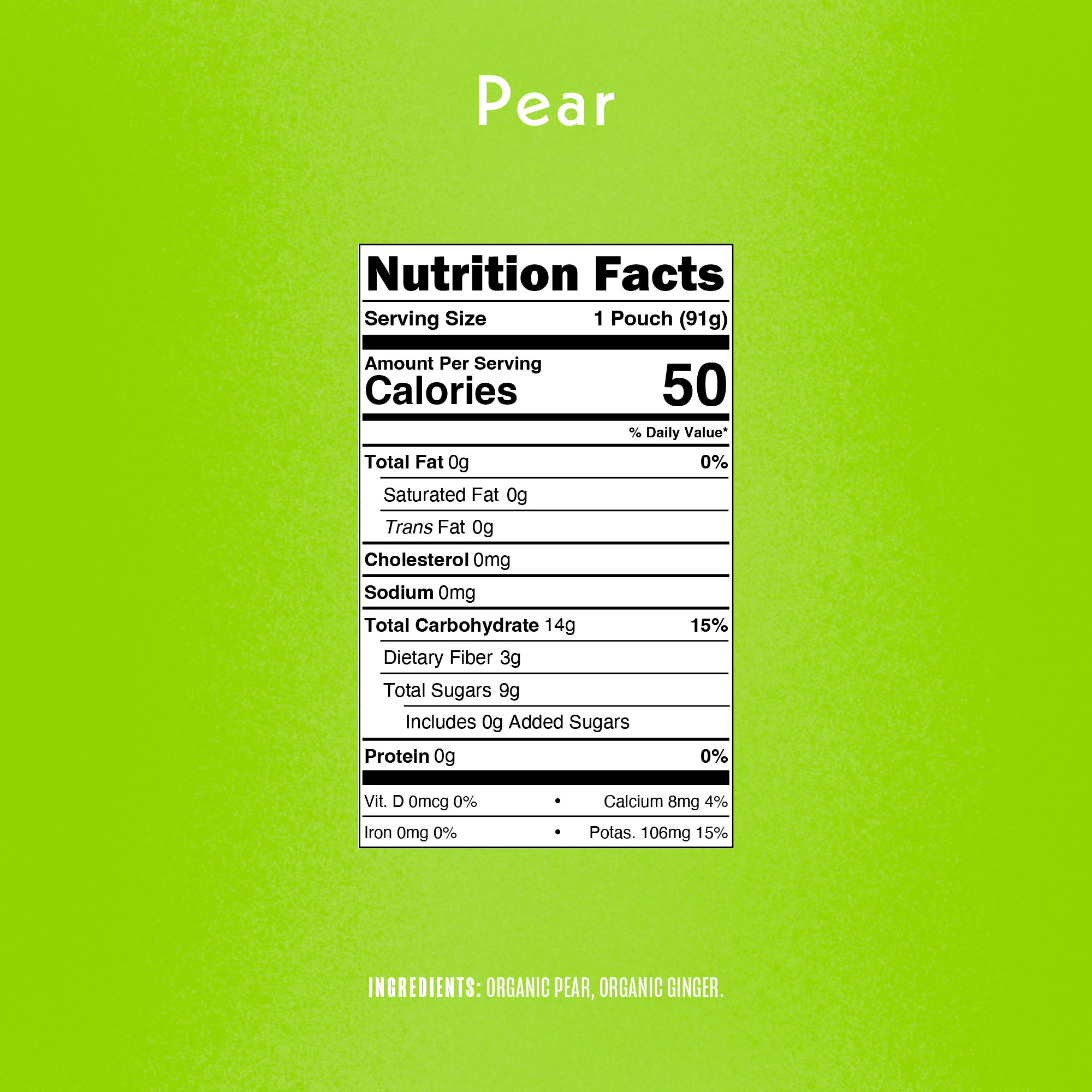 Baby Pear with Ginger Nutrition Facts Panel