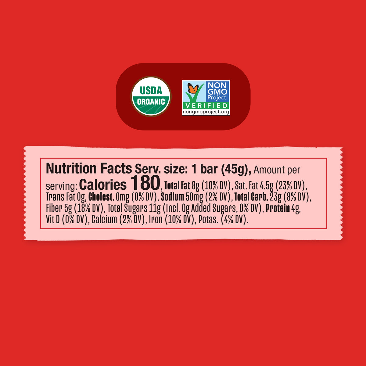Strawberry Refrigerated Oat Bar Nutrition facts on a red background