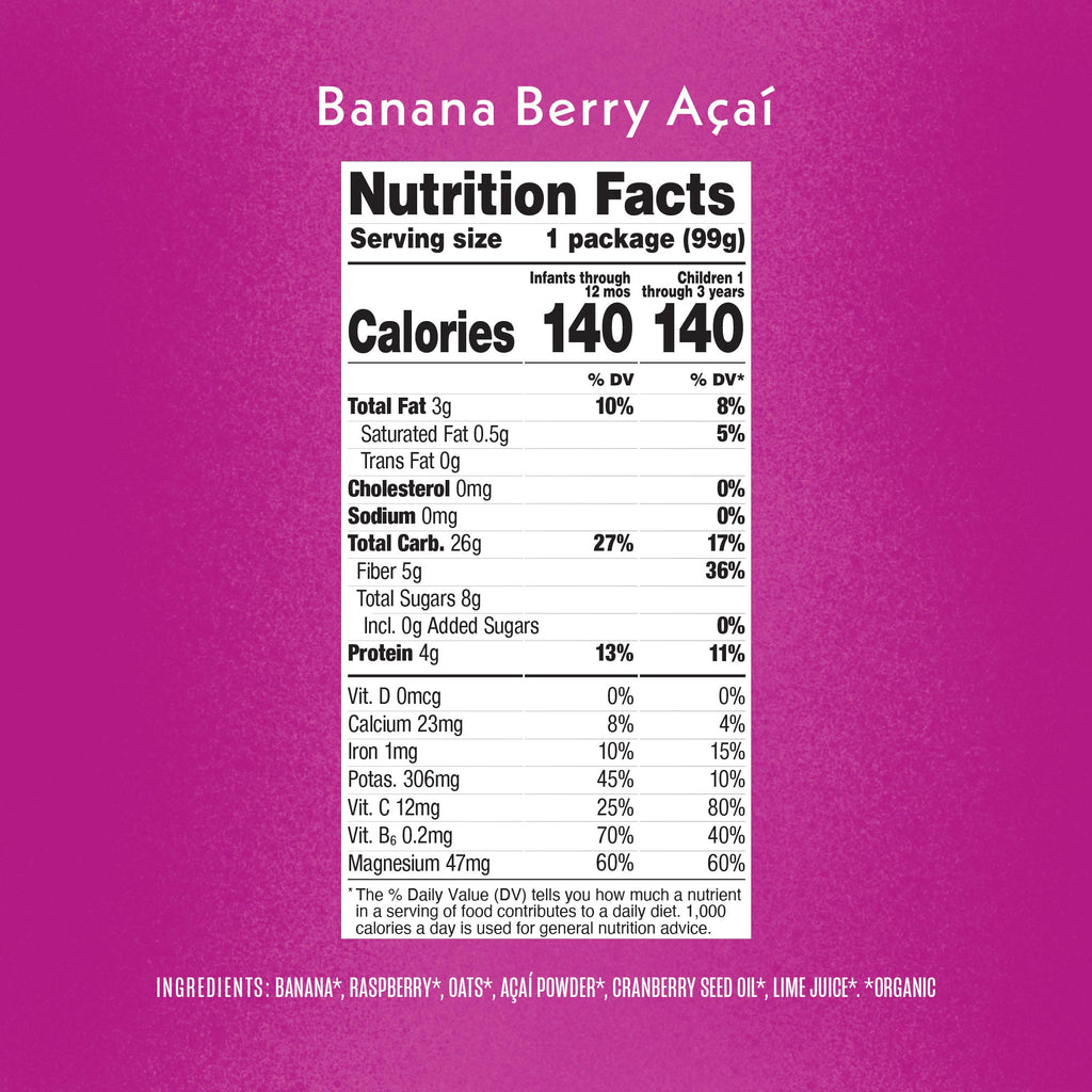 Banana Berry Acai Nutrition Facts Panel