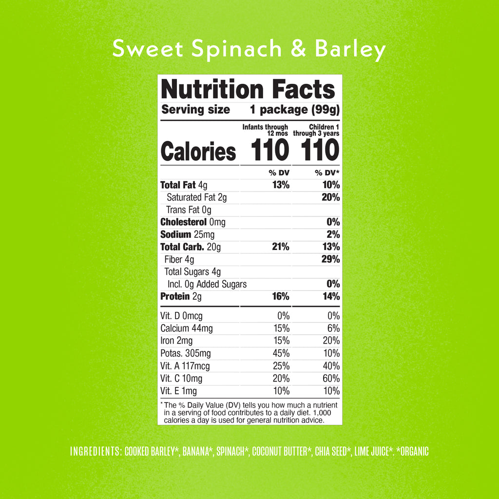 Sweet Spinach & Barley Nutrition Facts Panel
