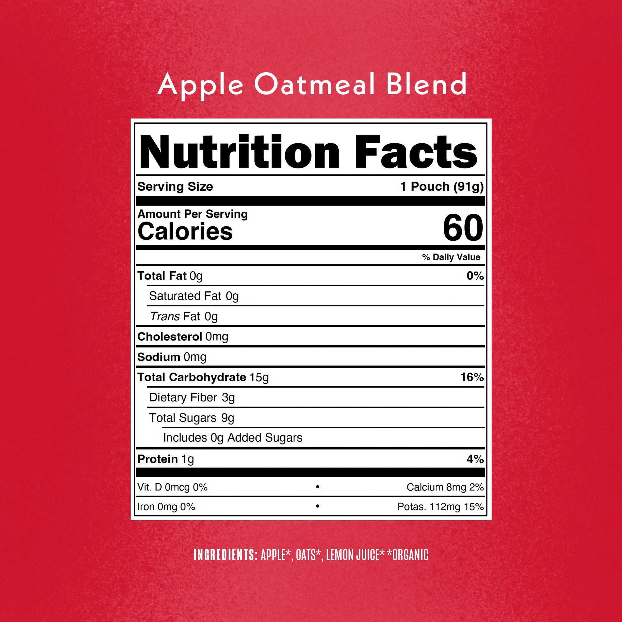 Apple Baby Oatmeal Blend Nutrition Fact Panel