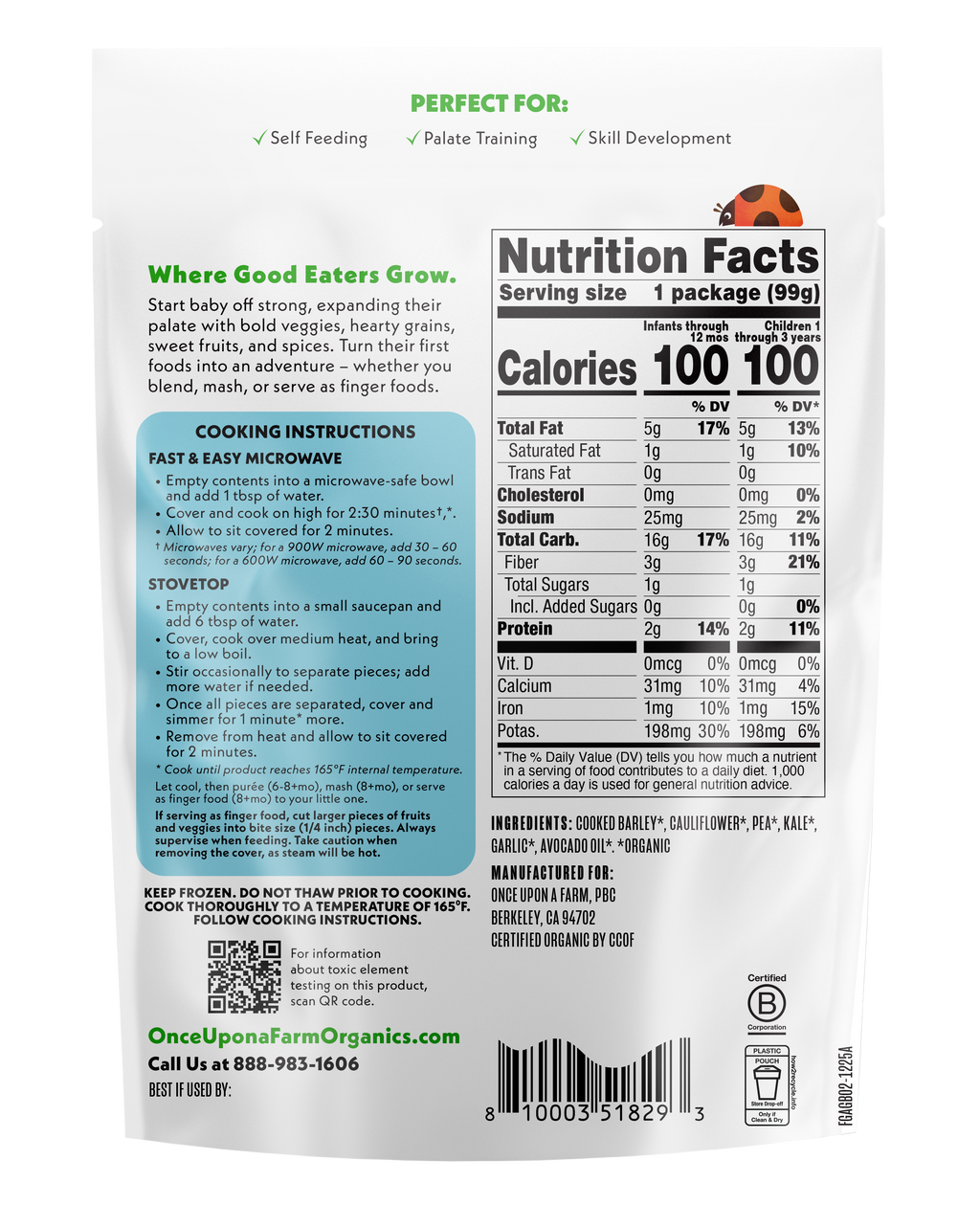 Ancient Grain Bowl frozen meal back of pack