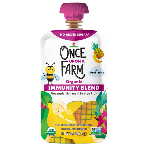 Once Upon a Farm Organic Pineapple, Banana & Dragon Fruit Immunity Blend Pouch, 3.2oz front
