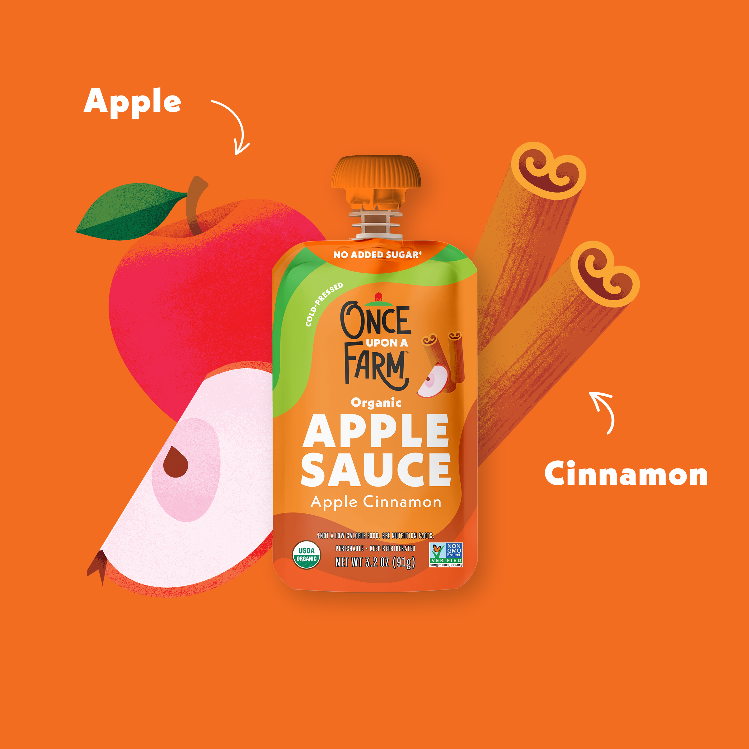 Apple Cinnamon Applesauce ingredients on an orange background
