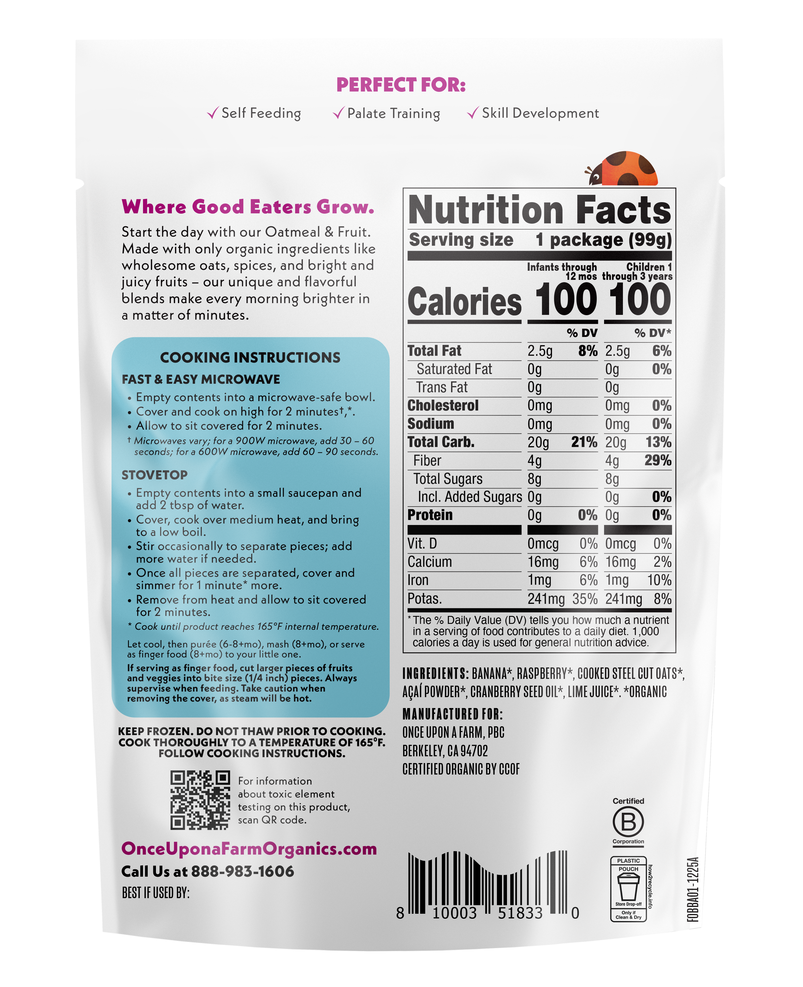Banana Berry Acai frozen meal front of pack