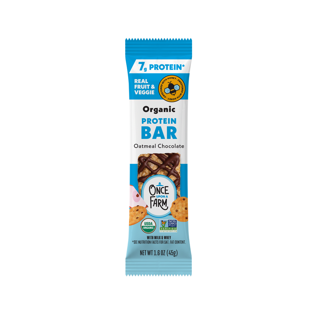 New Oatmeal Chocolate Refrigerated Protein bar packaging with branding on a white background