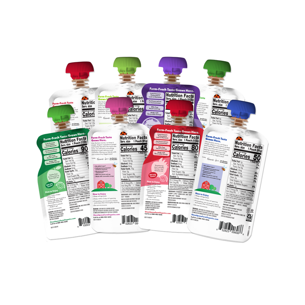 Back of Farmer's Finest Fruit & Veggie Variety Pack Pouches - Updated Dairy-Free Smoothie Pouches