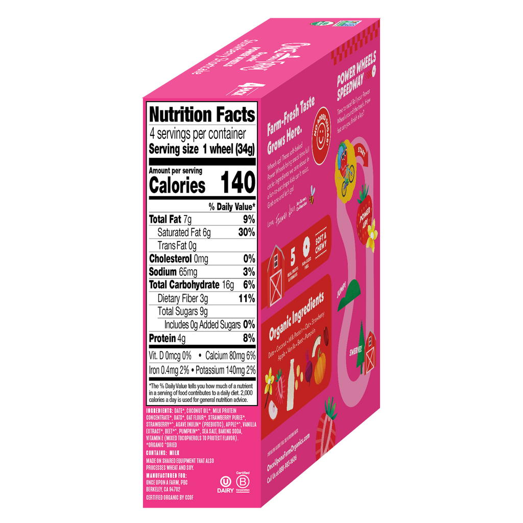 Pink packaging with nutrition facts label on a white background