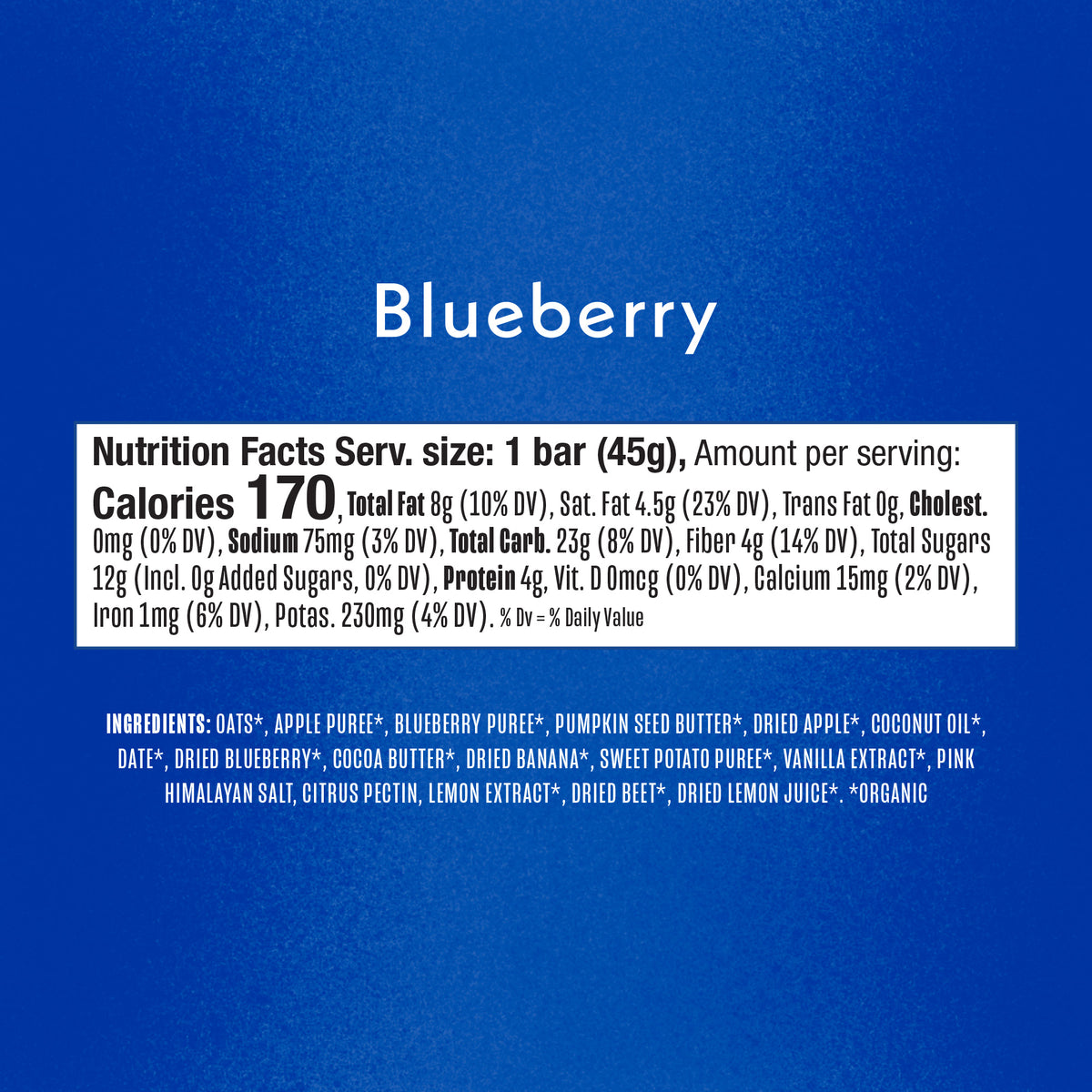 Refrigerated Oat Bar Blueberry Nutritional Facts Panel
