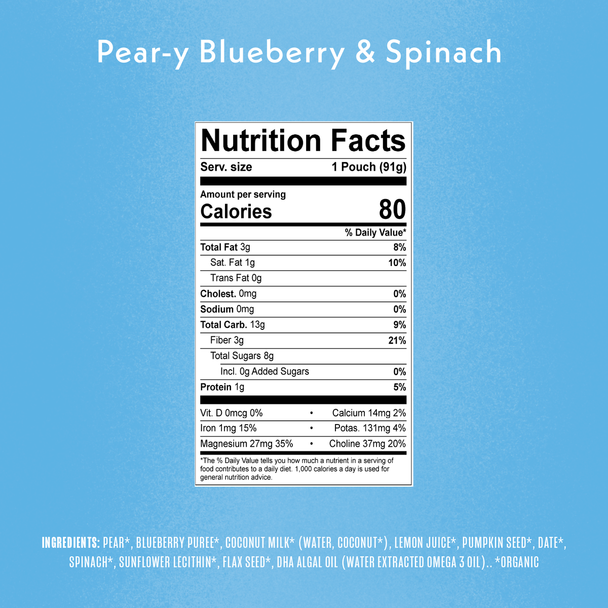 Pear-y Blueberry  & Spinach Smart Blend Ingredient Panel