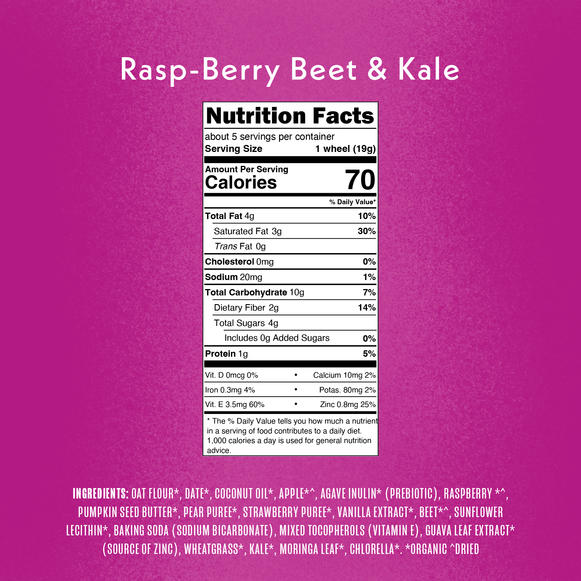 Raspberry Beet Kale Smart Wheels Nutrition Fact Panel