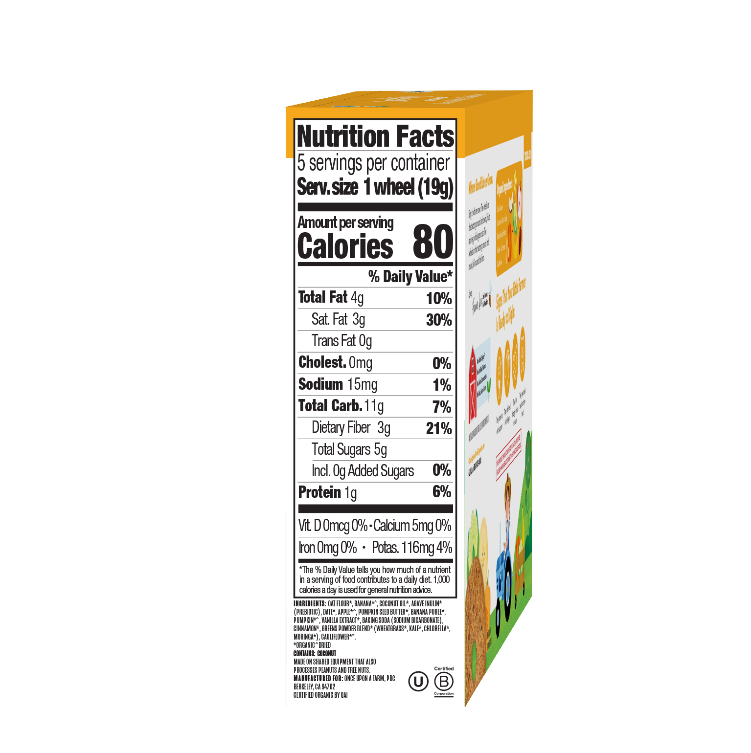 Banana, Pumpkin & Cauliflower Tractor Wheels Nutrition Facts Panel