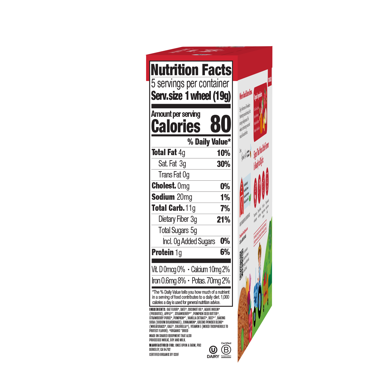 Box of Tractor Wheels with nutrition facts label on a white background