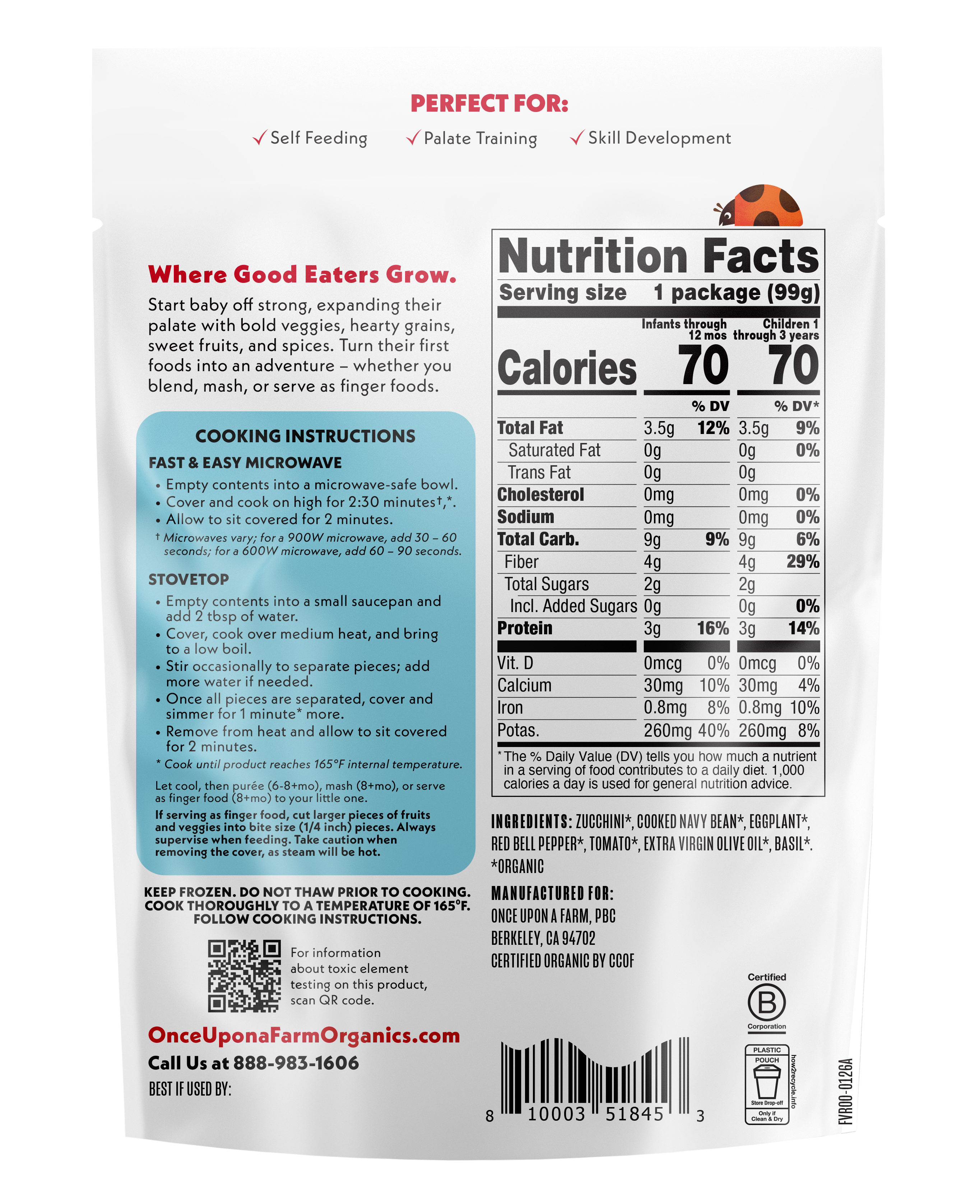 Ratatouille frozen meal back of packaging